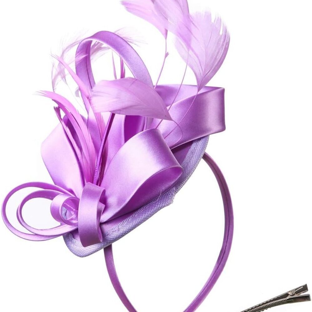 Women Fascinator Hat Satin Feather Elegant Headband for Weddings Tea Party